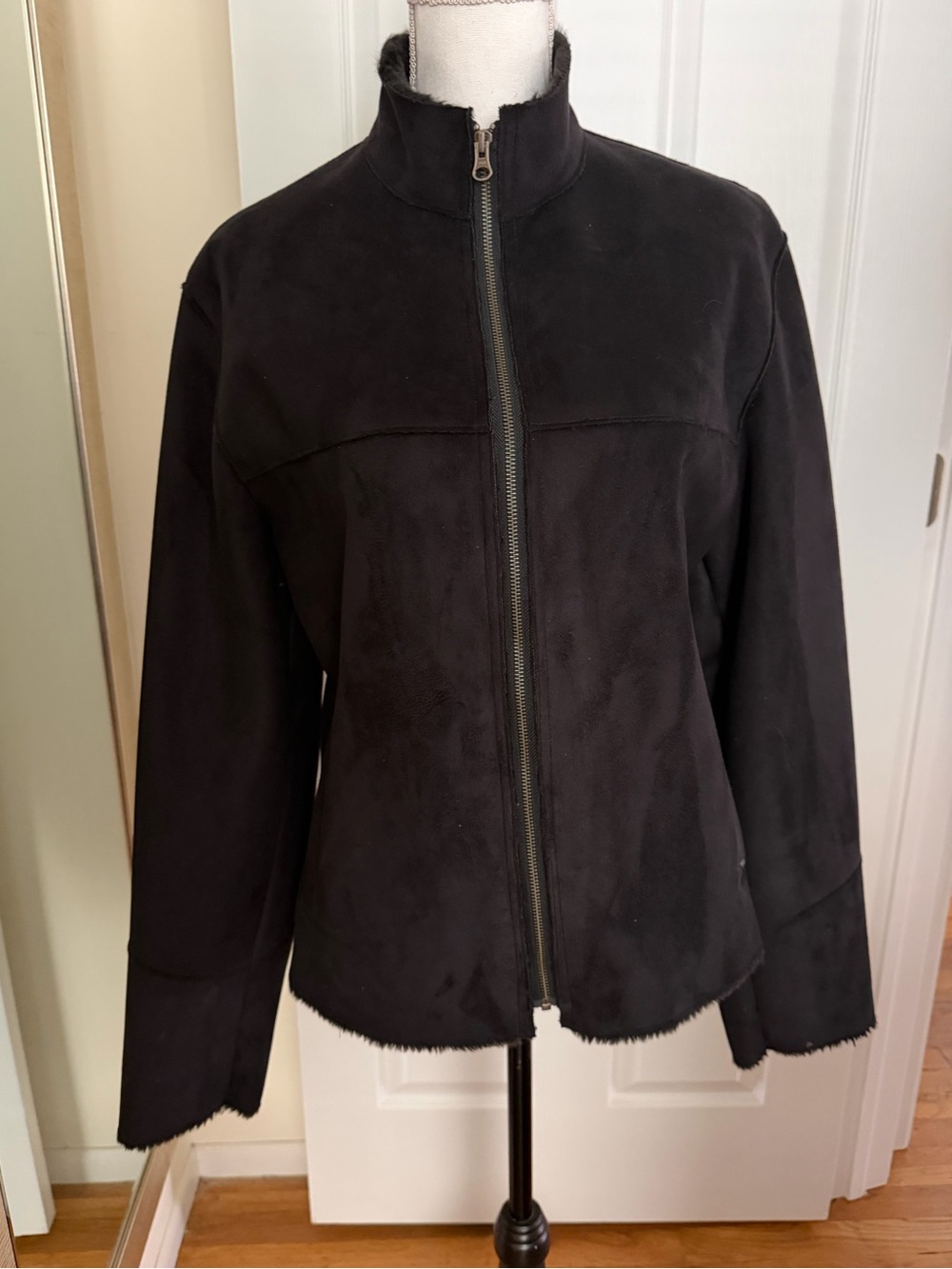 Men's Black Suede Jacket with Faux Fur Interior